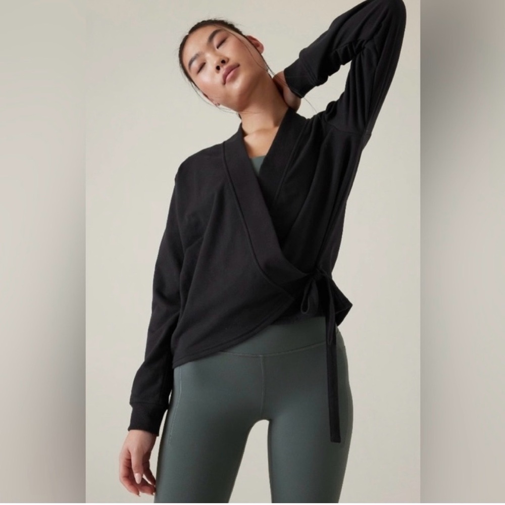 Athleta Black Retroterry Wrap Sweatshirt